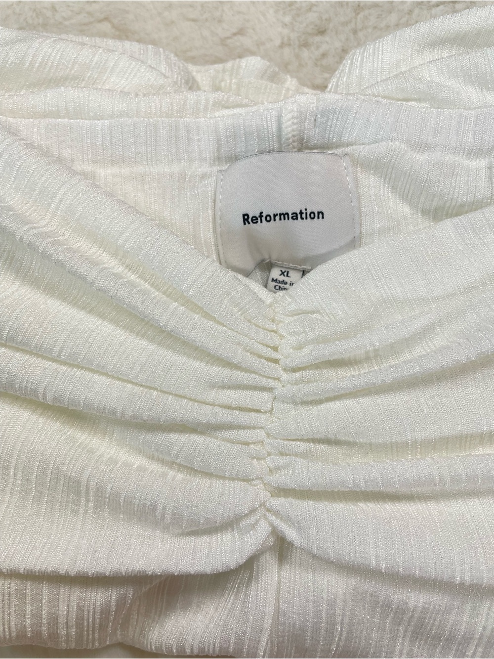 Reformation White Off-the-Shoulder Ruched Ribbed Top - Picture 5 of 7